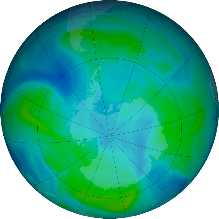 Antarctic ozone map for 10 February 2019